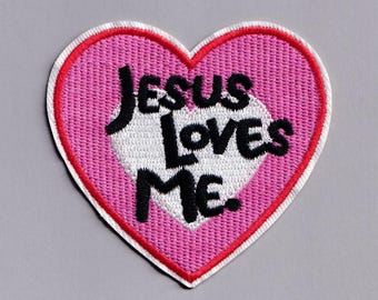 Jesus Loves Me Heart Patch Iron-on Embroidered Christian Applique Patches