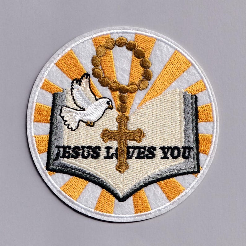 Large Jesus Loves You Patch Iron-on Embroidered Christian Jesus Rosary ...