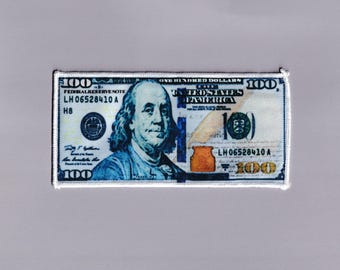 Hundred Dollar Bill Patch Iron-on Embroidered Money Cash Currency Bank Note Applique Patches