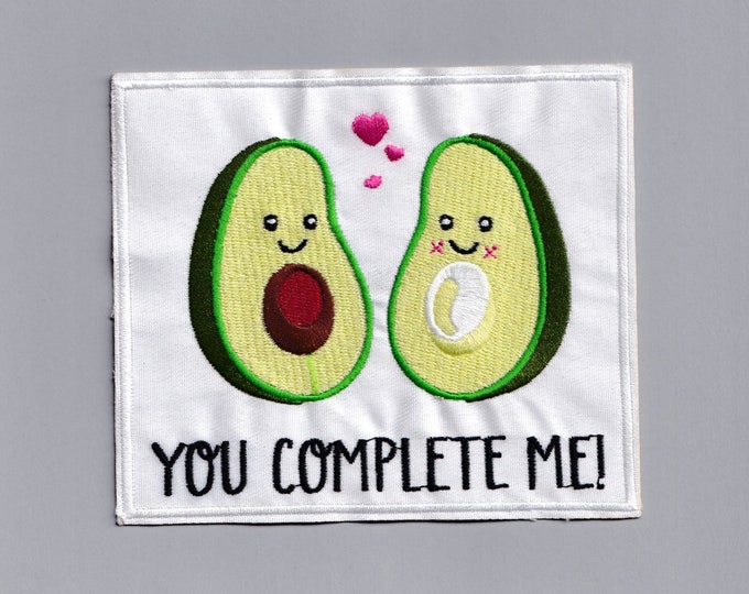 Large 'You Complete Me' Avocado Patch Iron-on Embroidered Love Couple Patch Applique
