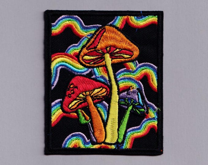 Colourful Psychedelic Magic Mushroom Patch Iron-on Trippy Hippy Applique Patches