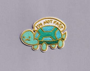 I'm Not Fast Tortoise Patch Iron-on Embroidered Tortoise Applique Patches