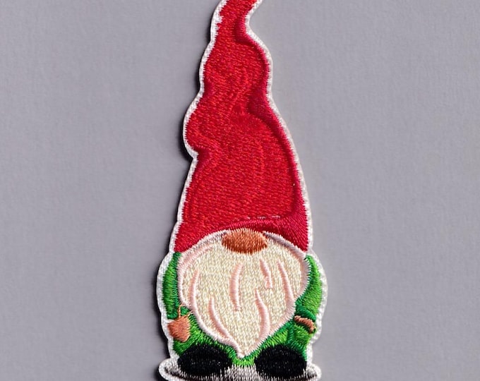 Green Red Gnome Patch Iron-on Embroidered Garden Gnome Applique Patches Gnome Design 4