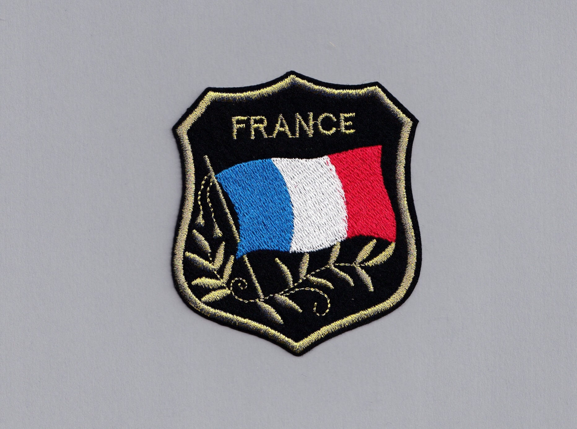 France Country Flag OVAL SHIELD Embroidered Iron on Patch Crest Badge 5 X 6 1/4 Cm . New 