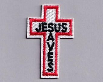 Petite Jesus Saves Christian Cross Patch Iron-on Embroidered Christianity Religious Patches