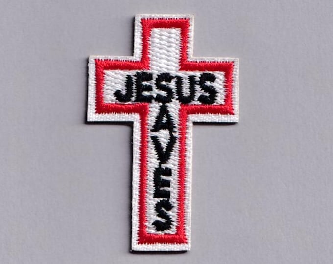 Petite Jesus Saves Christian Cross Patch Iron-on Embroidered Christianity Religious Patches