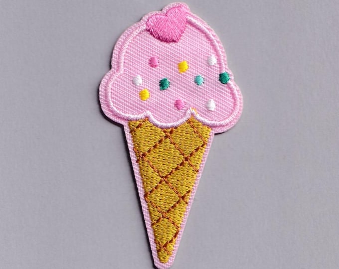 Cute Pink Ice Cream Patch Iron-on Embroidered Kids Ice Cream Waffle Cone Gelate Applique Patches