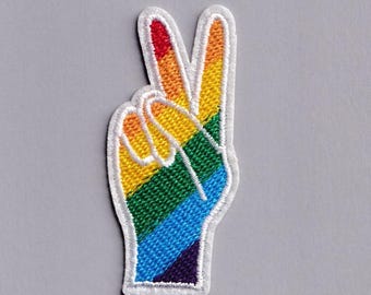 LGBTQ Peace Hand V-Sign Patch Iron-on Embroidered Gay Pride Peace Symbol Applique Patches