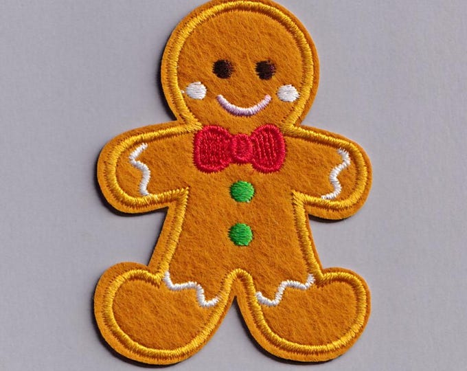 Gingerbread Man Patch Iron-on Embroidered Christmas Xmas Gingerbread Man Applique Patches