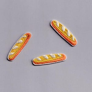 3 x Petite Baguette Bread Patch Iron-on Embroidered Small Baguette Baker Baking Applique Patches