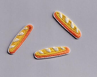 3 x Petite Baguette Bread Patch Iron-on Embroidered Small Baguette Baker Baking Applique Patches