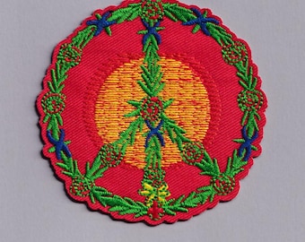 Floral Peace Sign Patch Iron-on Embroidered Hippy Peace Symbol Applique Patches