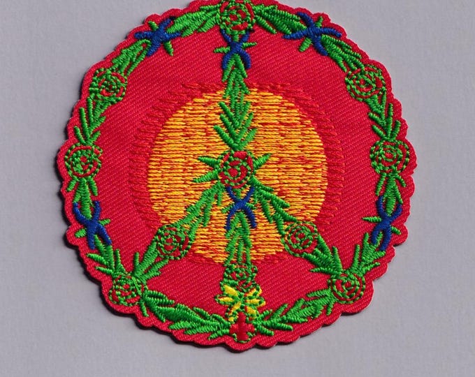 Floral Peace Sign Patch Iron-on Embroidered Hippy Peace Symbol Applique Patches