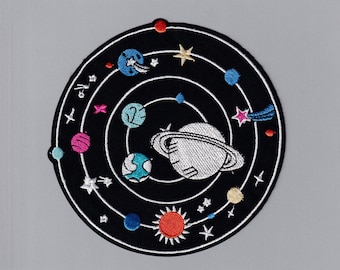 Huge 12.5cm Space Solar System Patch Iron On Embroidered Planets Applique Badge