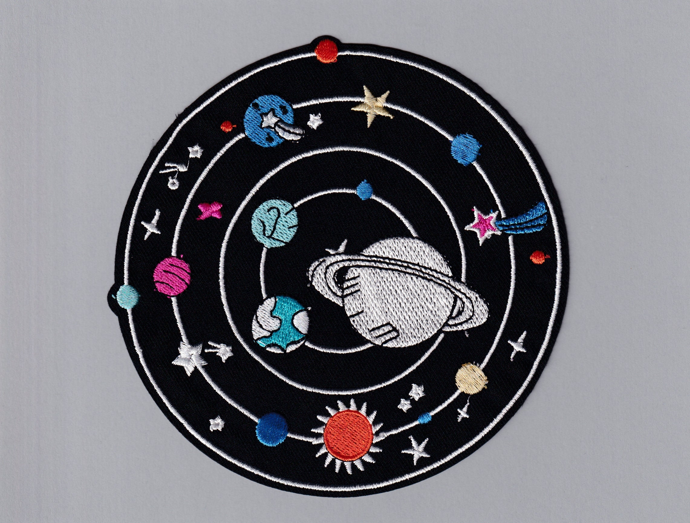 Day Night Space Iron on Sew on Embroidered Applique Circle Patch