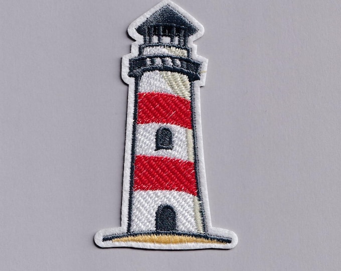 Red White Lighthouse Patch Iron-on Embroidered Lighthouse Applique Patches