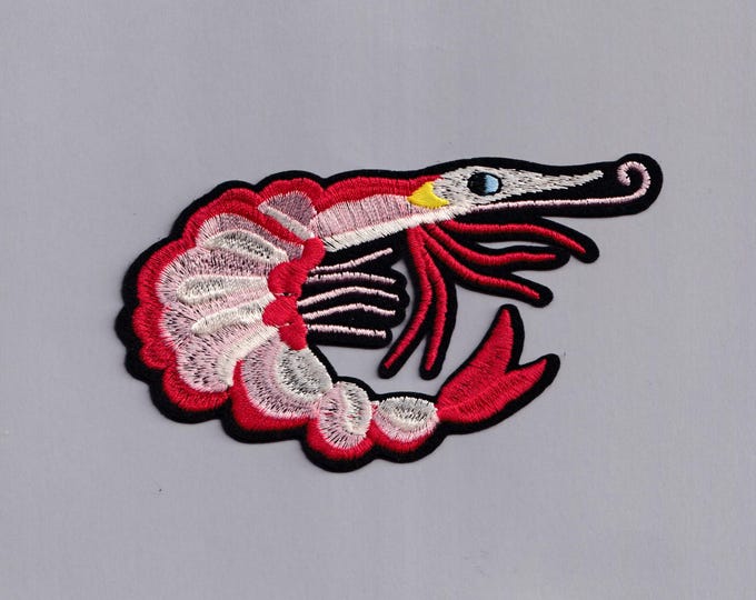 Large Shrimp Patch Iron-on Embroidered Shrimp Prawn Applique Patches