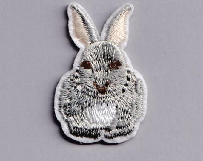 Petite Grey Rabbit Patch Iron-on Embroidered Cute Rabbit Applique Patches