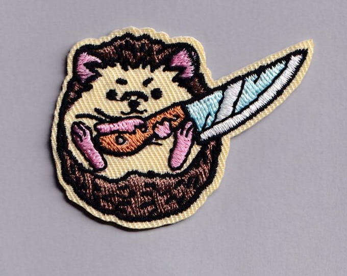 Angry Hedgehog Patch Iron-on Embroidered Killer Hedgehog Knife Patches