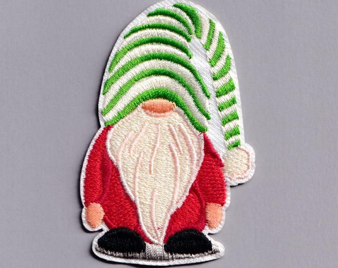 Gnome Patch Iron-on Embroidered Red Green Garden Gnome Applique Patches Gnome Design 1