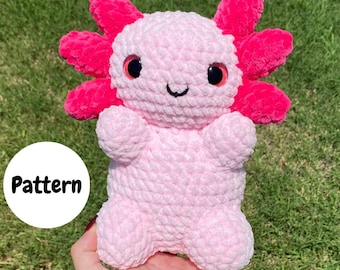かぎ針編みのアホロートルの編み図：編みぐるみぬいぐるみ（PDFダウンロード、米国向け、高さ9インチ）