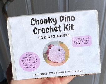 Beginner Crochet DIY Kit Chonky Dino | Magic Ring Pre-Started, Full Video Tutorial