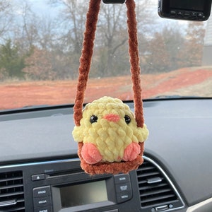 Baby Chicken On a Swing Car Mirror Accessory | Crochet Chicken | Baby Chick | Amigurumi Plushie