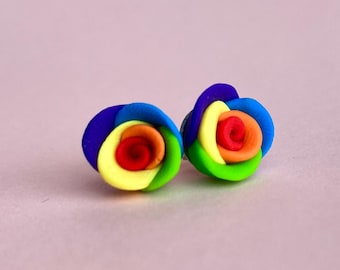 Rainbow Rose Earrings Clay Studs