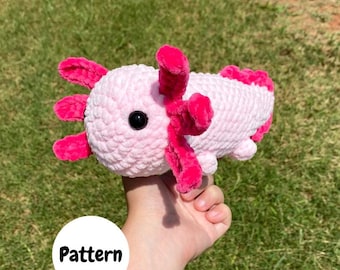 縫わないクロッシェアホロートルのパターン：簡単な編みぐるみぬいぐるみ（PDFダウンロード）