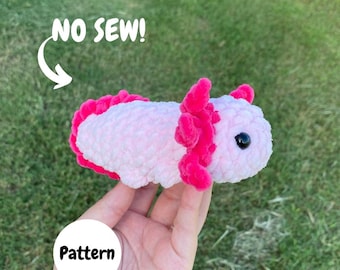縫わないミニアホロートルのかぎ針編みパターン：簡単な編みぐるみ（PDFダウンロード）