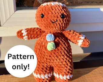 LOW SEW ジンジャーブレッドマンかぎ針編みパターン | 編みぐるみ、ホリデー、冬、季節、クリスマス、ぬいぐるみ