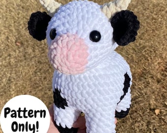 かぎ針編みの牛のパターン：あみぐるみ農場の動物のぬいぐるみ（PDFダウンロード）