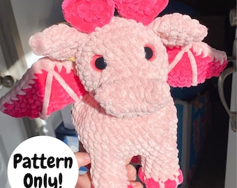 かぎ針編みのドラゴンのパターン：バレンタインデーの編みぐるみぬいぐるみ（PDFパターン）