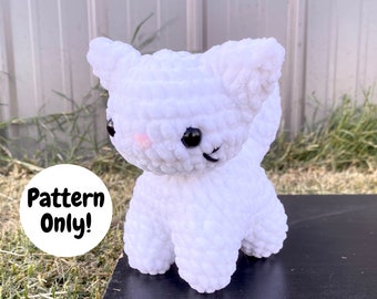 猫のかぎ針編みパターン：リボン付きあみぐるみ子猫（PDFダウンロード）