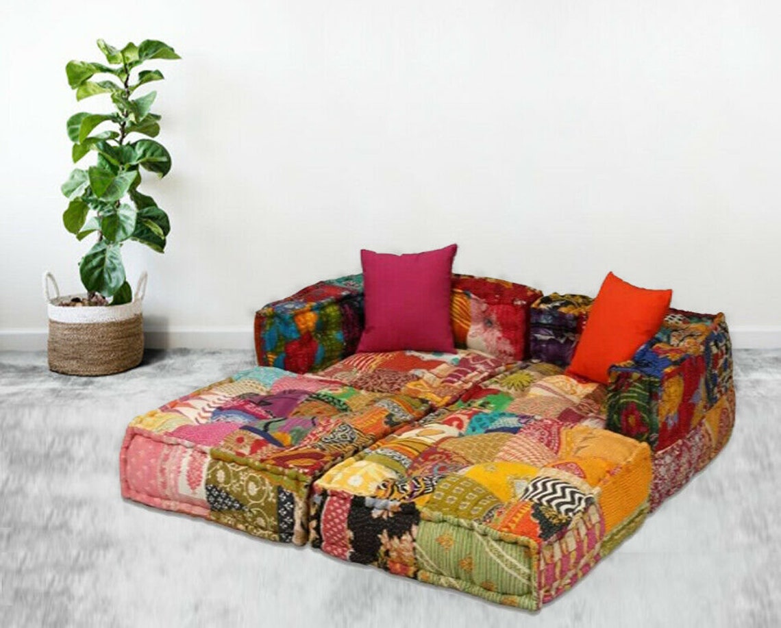 Indian Handmade Vintage Luxury Sofa Kantha Patchwork Floor Etsy