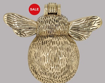 Bee Knocker Door Knocker  - Solid Brass Plain Polish for Front Door BumbleBee Bumble