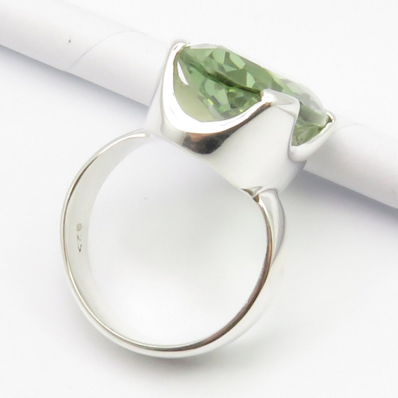 Handcrafted Unique Jewelry Prong Setting Amethyst Jewelry 925 Solid Silver Modern Jewelry Oval Shape Green Amethyst Ring Sz 9.25