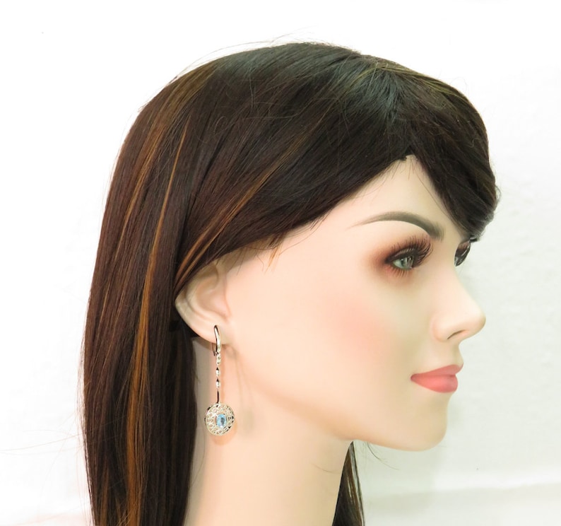 Natural Gemstone Jewelry Gift For Girlfriend Blue Topaz Girls/' Earrings 925 Silver Modern Handcrafted Bijoux Nouveau Fashion Collection