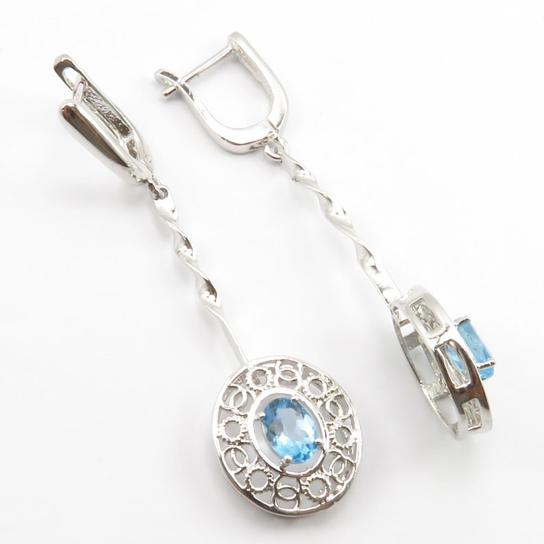 Natural Gemstone Jewelry Gift For Girlfriend Blue Topaz Girls/' Earrings 925 Silver Modern Handcrafted Bijoux Nouveau Fashion Collection