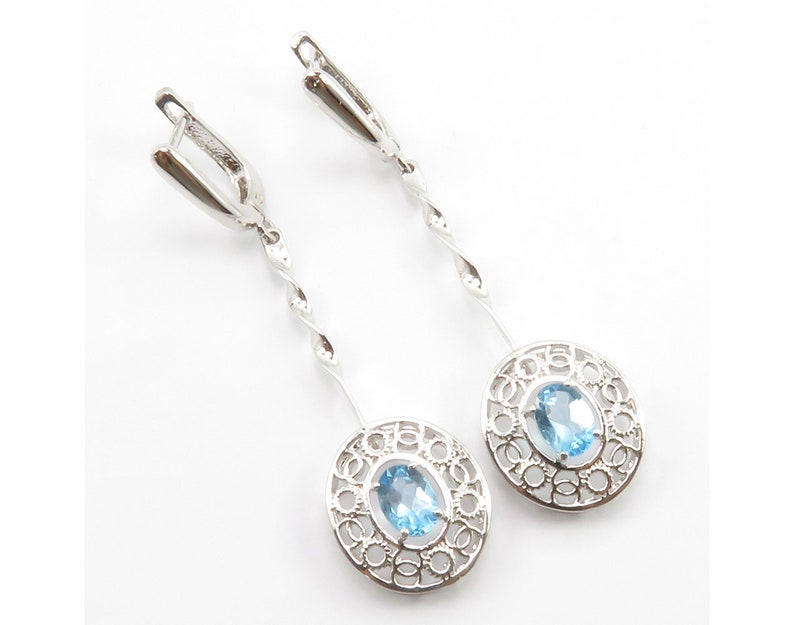 Natural Gemstone Jewelry Gift For Girlfriend Blue Topaz Girls/' Earrings 925 Silver Modern Handcrafted Bijoux Nouveau Fashion Collection