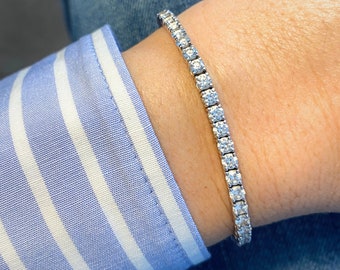 6 Carat Tennis Bracelet in 14K White Gold, 7 Inch Round Lab Grown Diamond Tennis Bracelet for Her, Sustainable Jewelry Gift for Wife