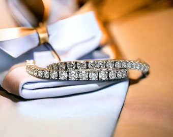 Cadeau demoiselle d'honneur : bracelet en diamants 6 carats, bracelet diamants ronds de laboratoire de 7 pouces en or massif blanc 14 carats, cadeau de mariage pour femme, boîte cadeau gratuite