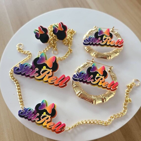 Customize Cartoon Character Rainbow Fonts Name Necklace Kids