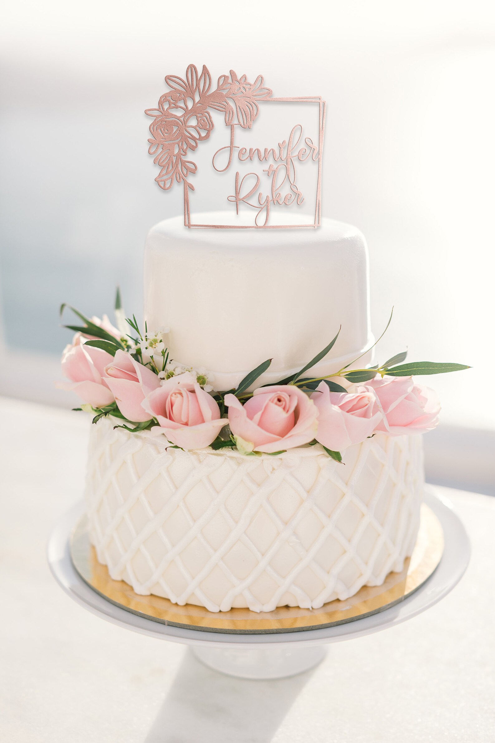 Gold Custom Boho Floral square Cake Topper Rustic Wedding Etsy