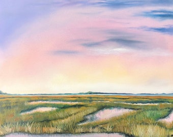 Carolina Marsh / Oil Painting / North Carolina / 11x14 Artwork / Wood Panel / 8x10 Art Print / Melissa Schepp Creations