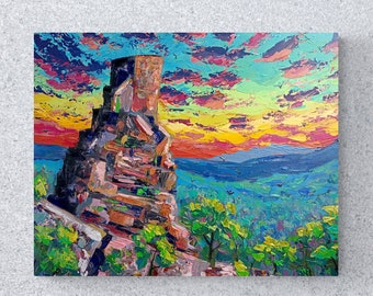 Mountain Landscape Original Painting on Canvas Impressionist Mountain Valley Colorful Art Textured Wall Decor Contemporary Sunset Painting