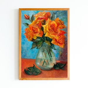 Rose Oil Painting Original Floral Still Life Painting 12 x 8 Bouquet Painting French Country Wall Art image 2