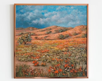 Oil Painting California Landscape Painting Desert Art Canvas Panel 12 x 12 Natural Landscape Poppy Scenery Oil Painting Farmhouse Wall Decor