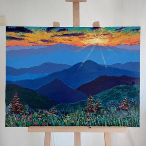 Blue Ridge Mountains Wall Art Sunset North Carolina Painting on Canvas Original Acrylic Large Canvas Wall Art 24 x 32 Panoramic Landscape image 2