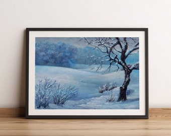 Snowy Trees Oil Painting Original Landscape Forest All Art Classic Home Decor Scandi Nordic Art Winter Scene Country Painting Christmas Gift